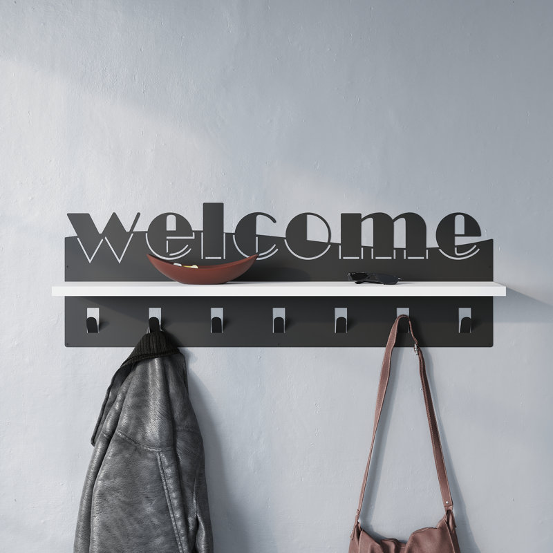 Natalino Metal Wall Organizer with Key Hooks, Black/White
