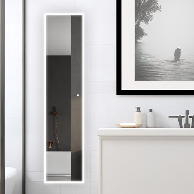 Charnière gauche haute l 15 po x H 70 po x P 5 po Harnek, armoire à pharmacie à DEL, désembueur, miroir grossissant, prises de courant 