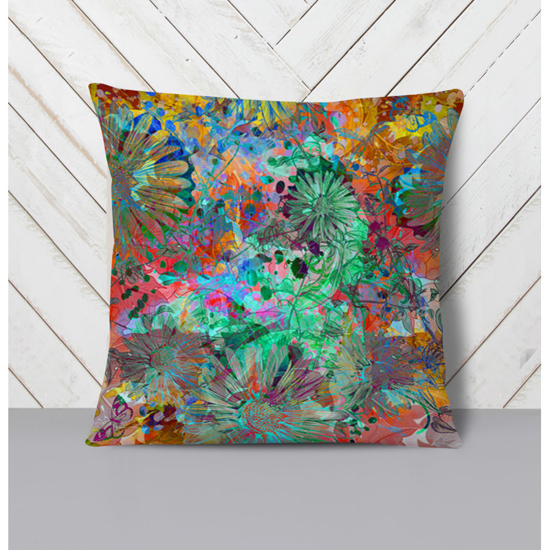Throw Pillow With Insert, 16"H x 16"W, Multi Floral/Abstract 1