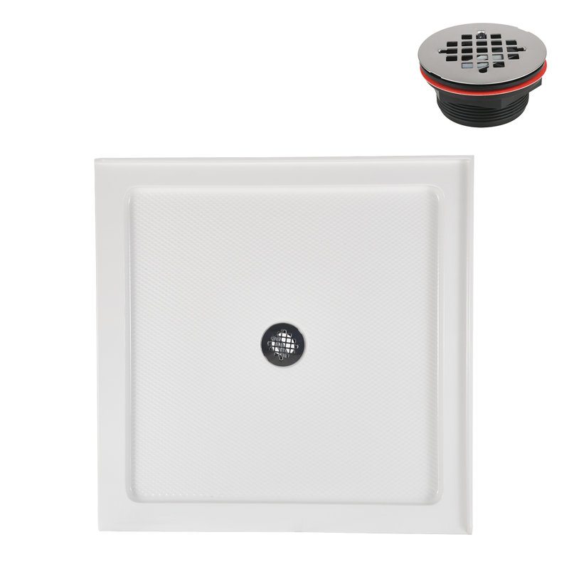 Base de douche en acrylique blanc brillant 32 "x 32" avec drain central Streamline, drain inclus, Au centre