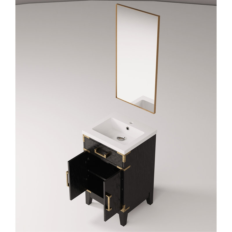 18 po P Meuble-lavabo simple en chêne noir de 20 W, comptoir en acrylique, miroir, largeur de rangement et de fermeture en douceur, comptoir, capacité fermée
