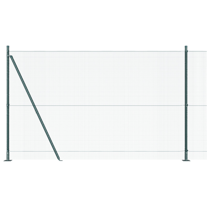 Welded Wire Fence With 7 Flanged Posts Steel, Green, 150cm H x 5000cm W