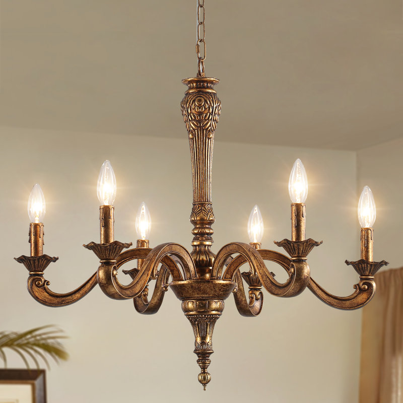 6-Light Classic / Traditional Vintage Antique Brass Chandelier Adjustable French Country Gold Foil Hanging Light Fixture