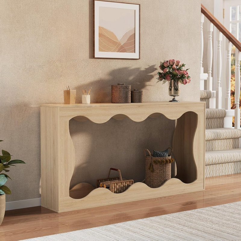 Console 63 po avec rangement à 2 niveaux, entrée étroite et canapé, table d'appoint 63 po, Naturel