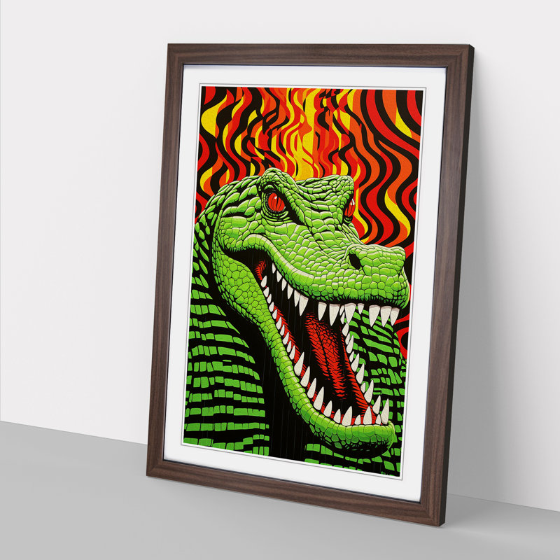 XYZ-FRM-V1223-1783 Alligator Op - Single Picture Frame Print on Wood, 34cm H x 25cm W x 2cm D, Walnut