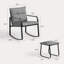 Ensemble de chaises berçantes d'extérieur pour 2 personnes avec coussins gris moelleux épais, chaises berçantes de patio moderne en métal noir avec plateau en verre