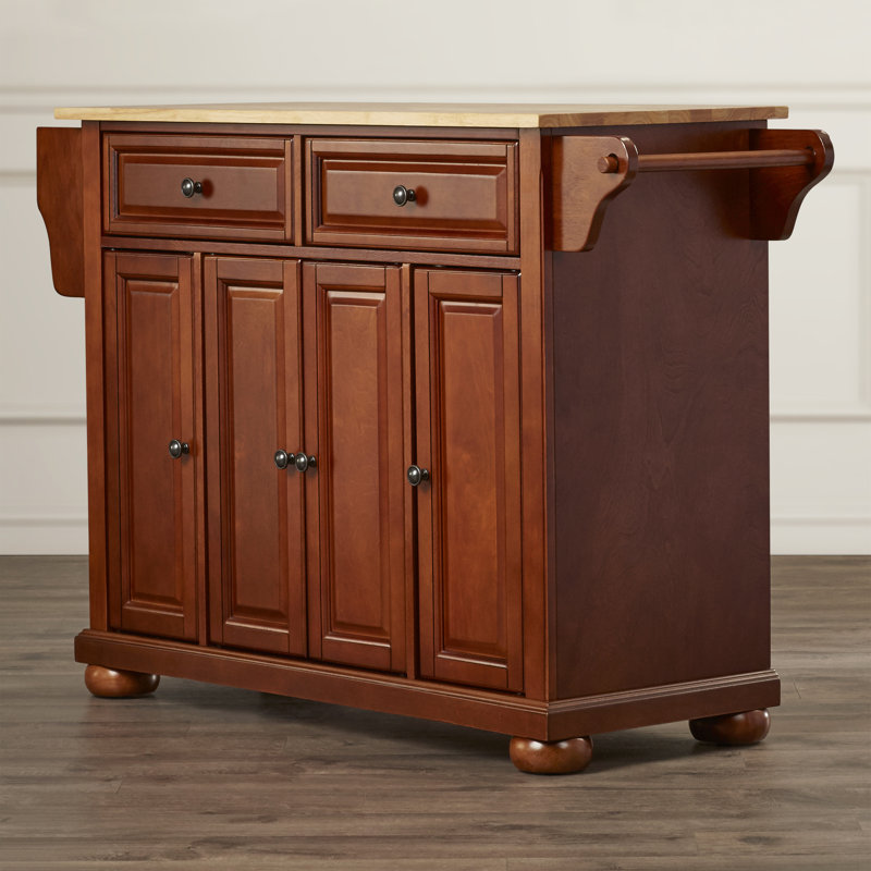 Monty Solid Wood Top Kitchen Island, Classic Cherry