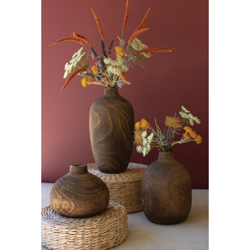 Fieldman SET OF THREE WOODEN VASES - BROWN FINISH