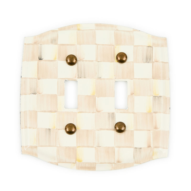 Check Double Toggle Switch Plate, Beige