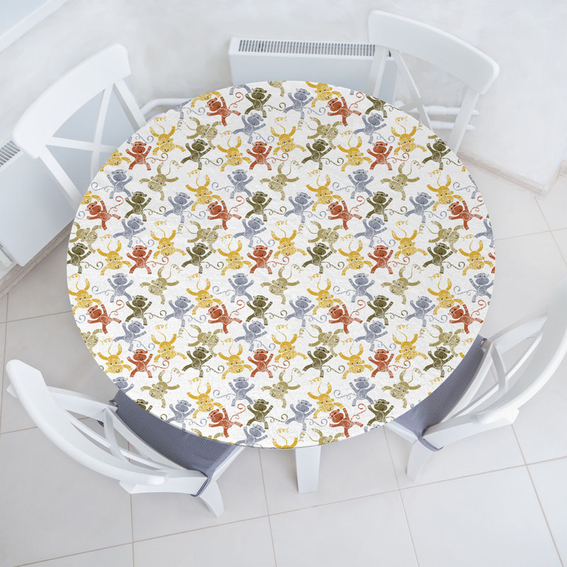 Winston Porter Cartoon Fitted Round Tablecloth Diameter Multicolor