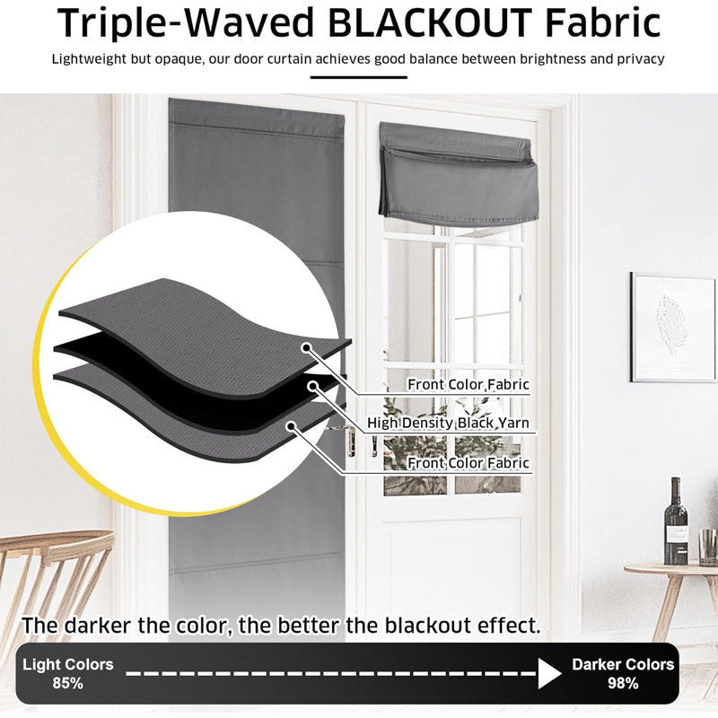 Magnetic Blackout Door Blinds, No Drill Roll Up French Door Curtain for Window, Thermal Insulated Light Blocking Shades for Sidelight Glass Window, 1 Panel