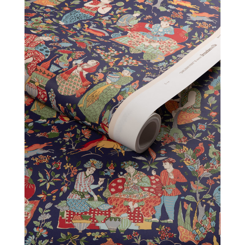 La Menagerie Shalimar Toile Paper Roll, Navy/Red