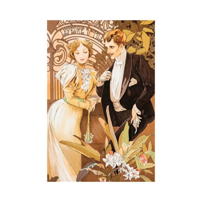 Flirt by Alphonse Mucha - Wrapped Canvas Painting