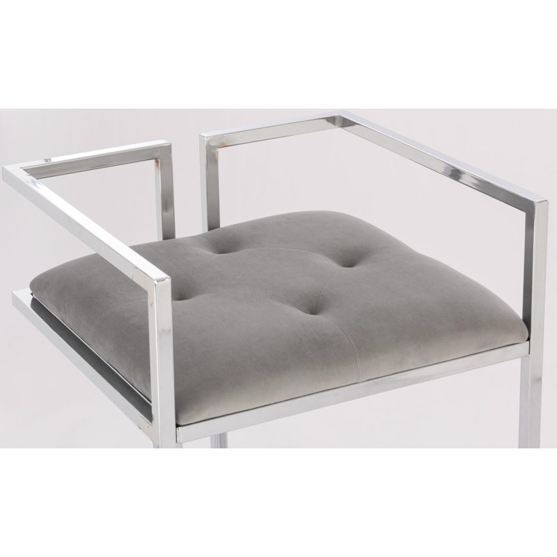  Tabouret de comptoir en velours Aurelian, Argent/Gris