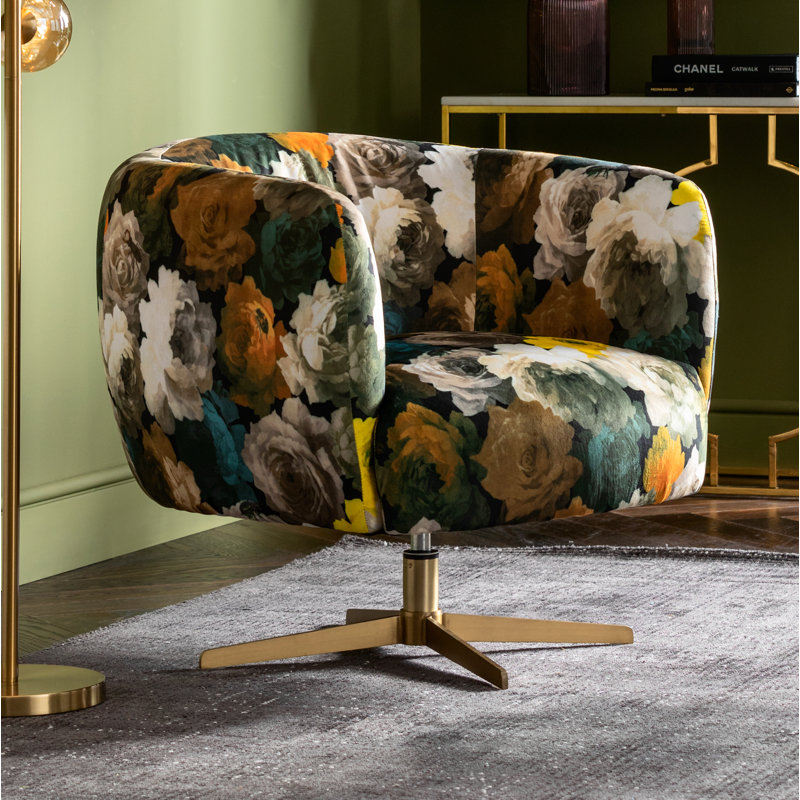 Swivel Armchair Peony Flower, Gold, Yellow