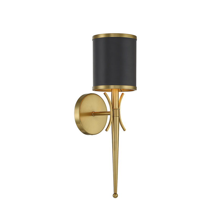  Applique murale 1 lumière Quincy en noir mat avec accents laiton chaud