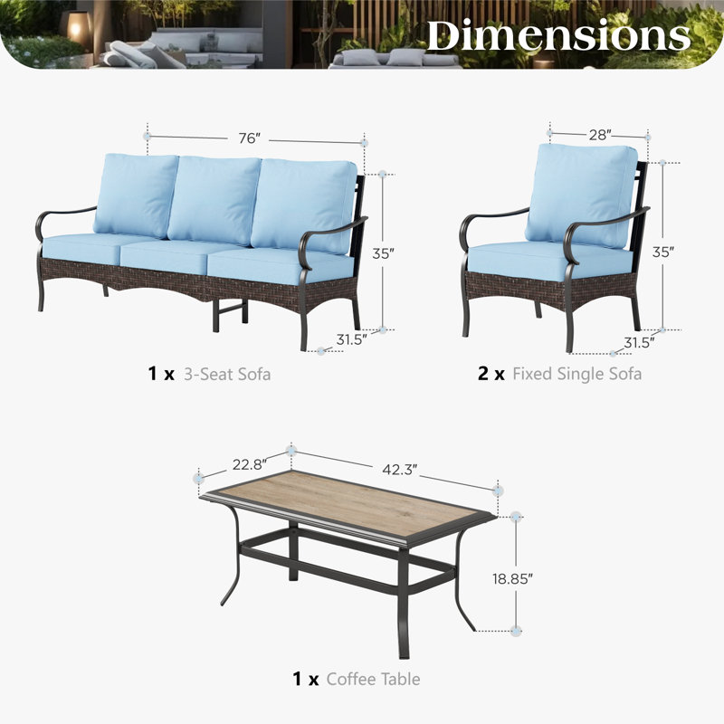 Ensemble de conversation pour l'extérieur avec coussins, Blue