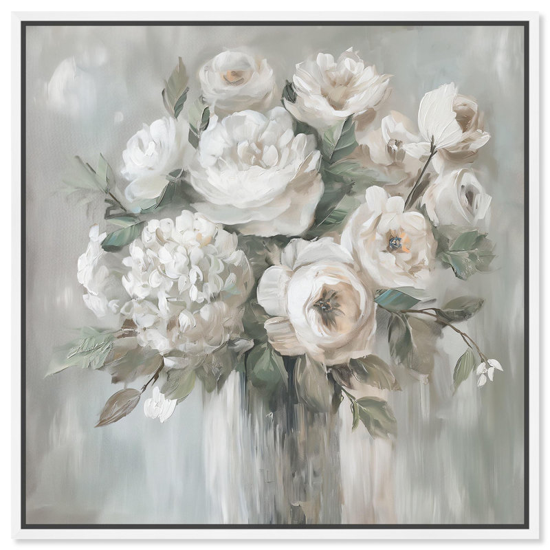 Art floral blanc par Art Remedy, H 41 po x l 41 po x P 1,8 po, Cadre flottant blanc