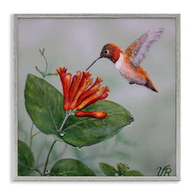  Art de giclée rouge avec colibri rouge et fleur par Valerie Rogers