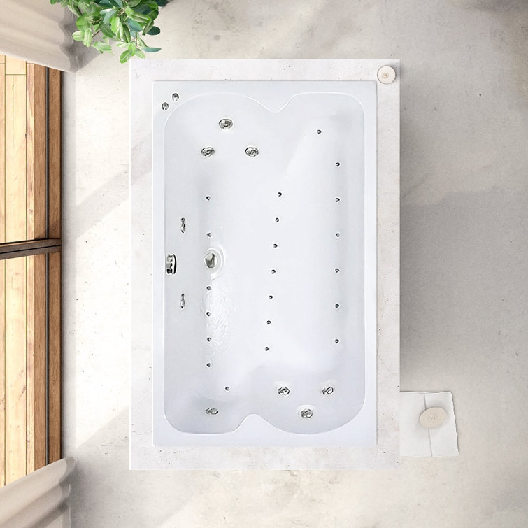 60" L X 43" W Drop In Combination Acrylic Bathtub with Center Drain in White