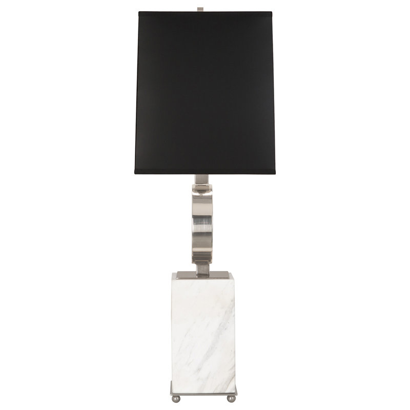 Oculus Table Lamp, Antique Silver/White Marble, Black Opaque