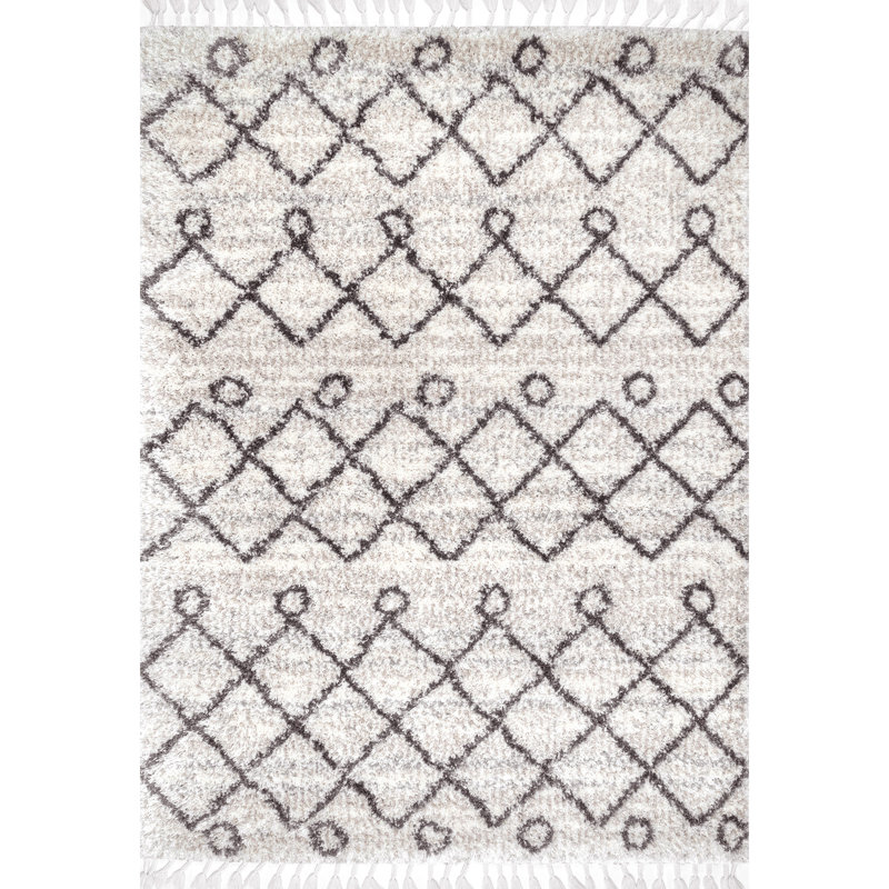 Tapis ivoire à motif géométrique Bibb, Rectangle 4 pi x 6 pi 8 po