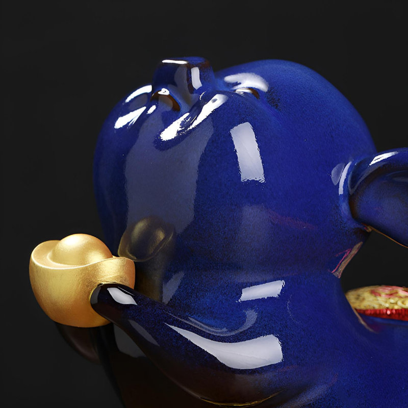 Statue de cochon en céramique Fortune, Bleu, H 10,03 po x l 7,07 po x P 5,7 po