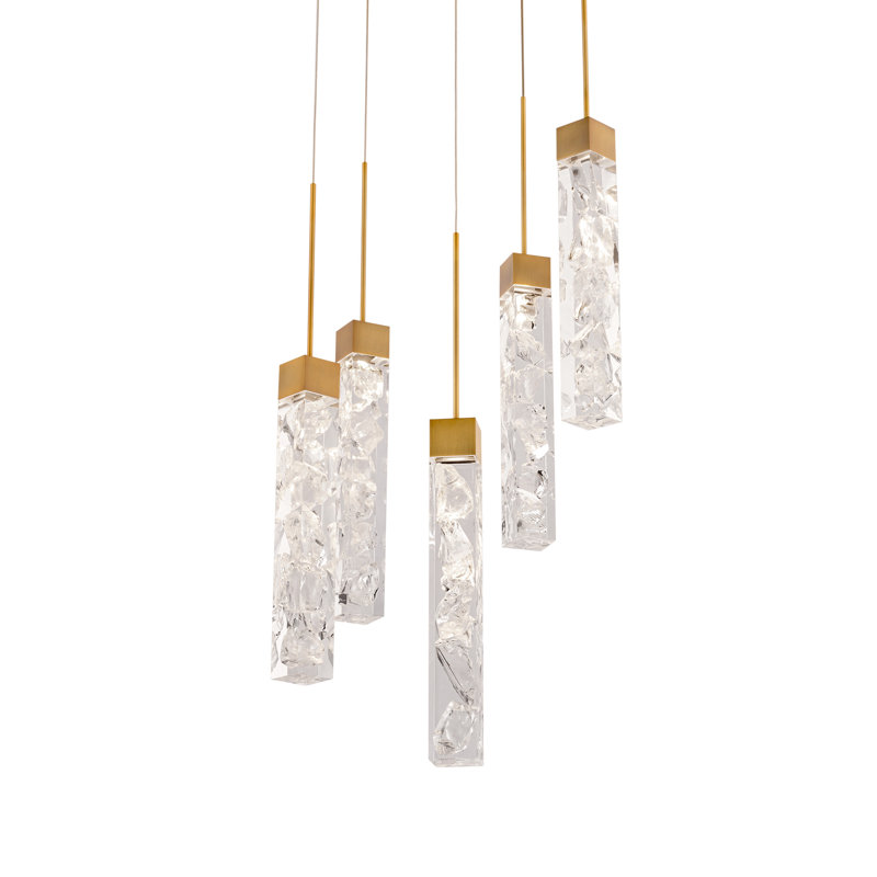 Minx Cluster LED Lights Round Pendant, Aged Brass, 160" H x 16.875" W x 16.875" D, 5