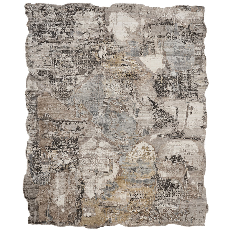 Hand Knotted Wool Abstract Area Rug, Rectangle 3' x 5'