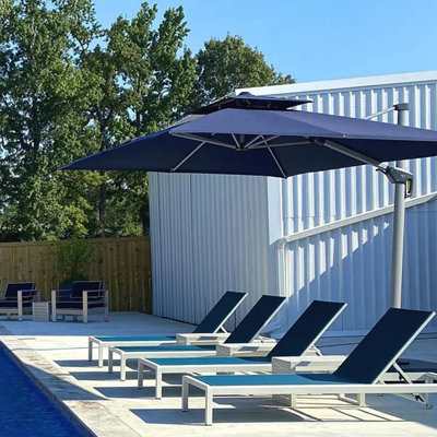 Parasol d'extérieur carré en porte-à-faux 10 pi à double plateau avec base, bleu marine