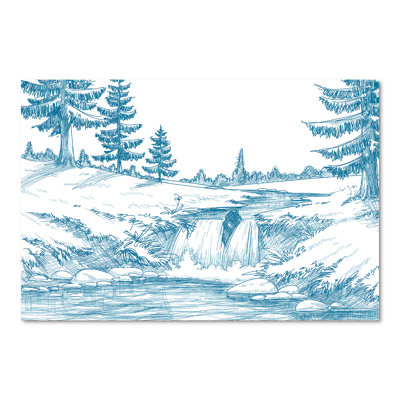 " Light Blue Mountain River On White " Painting Print