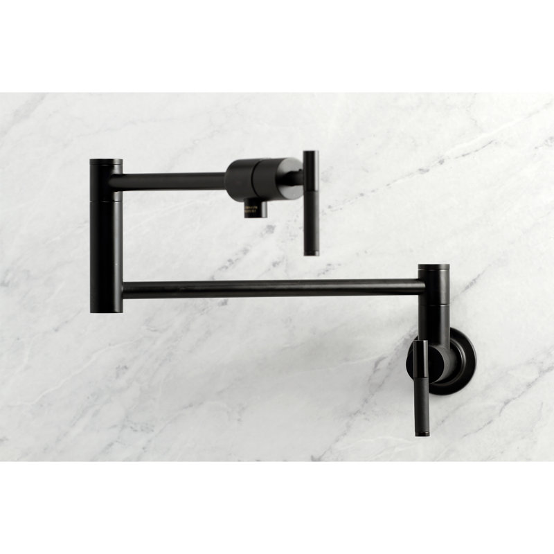 Kingston Brass Kaiser Two-Handle 1-Hole Wall Mount Pot Filler Faucet, Matte Black