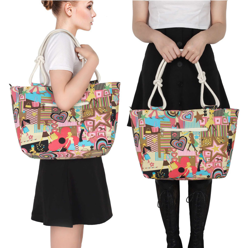 Sac fourre-tout en toile avec fermeture à glissière, grande capacité