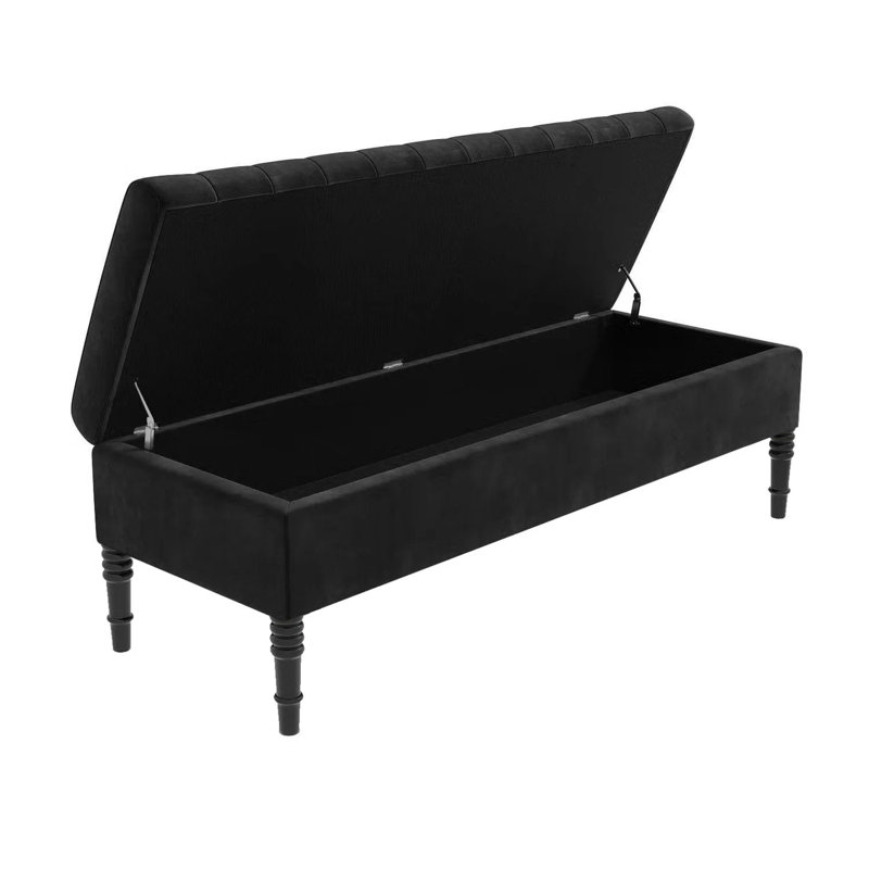 Safar Plain Upholstered Plush Velvet Ottoman Storage Bench with Black Turned Wooden Legs, Black, 40cm H x 90cm W x 40cm D