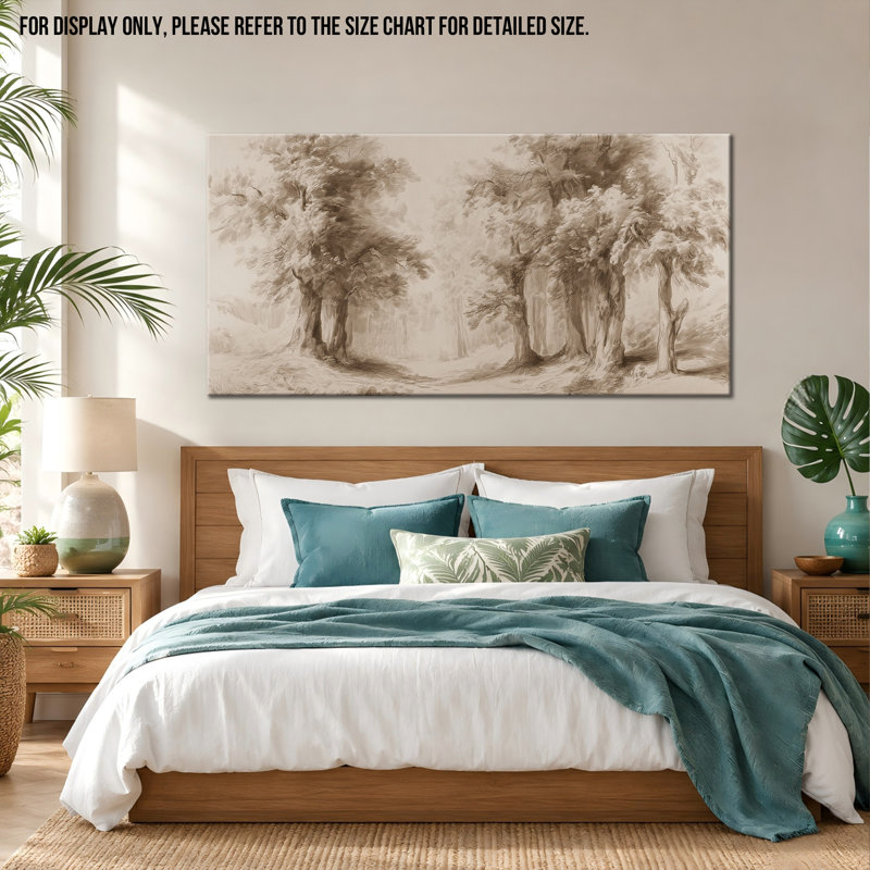 Décoration murale rétro en forêt, sépia, décoration murale sur toile inspirée de la nature pour le salon ou la chambre à coucher, œuvre d'art tendue avec châssis en bois, prête à être suspendue, 30 po x 60 po