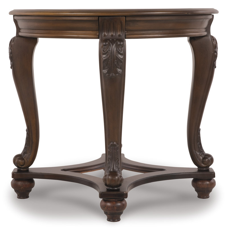 Round Dark Brown Wood and Glass End Table