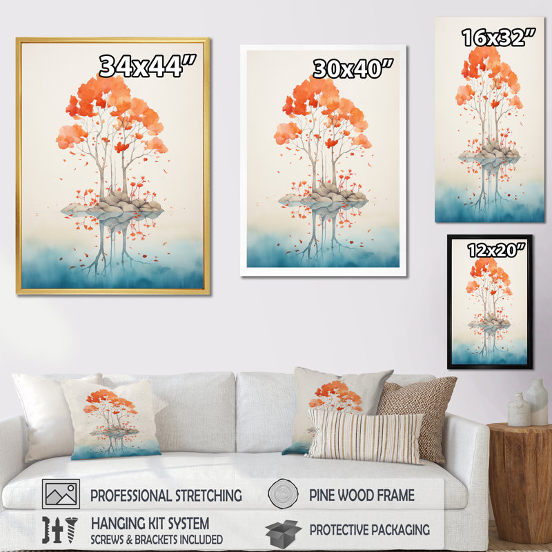 Impression simple sur toile, impression d'un seul arbre, H 40 po x l 30 po x P 1,5 po, Cadre simple argenté