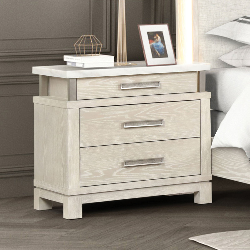 Nightstand W/ Marble Top, Weathered Grey