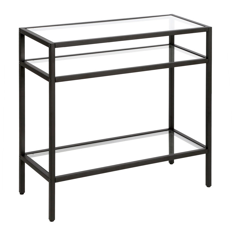Glass Top End Table, Blackened Bronze