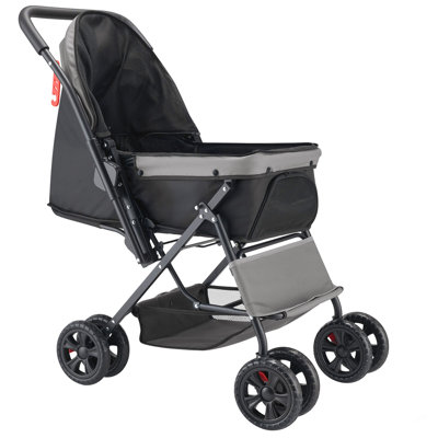 Pet Stroller Foldable 4 Wheels Travel Dog Stroller Reversible Handle Up To 44Lbs
