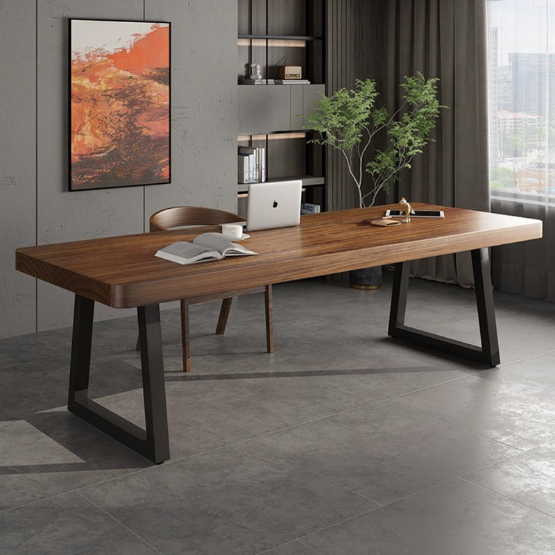 Bureau rectangulaire en bois massif brun noyer + noir, H 29,53 po x l 70,87 po x P 31,5 po