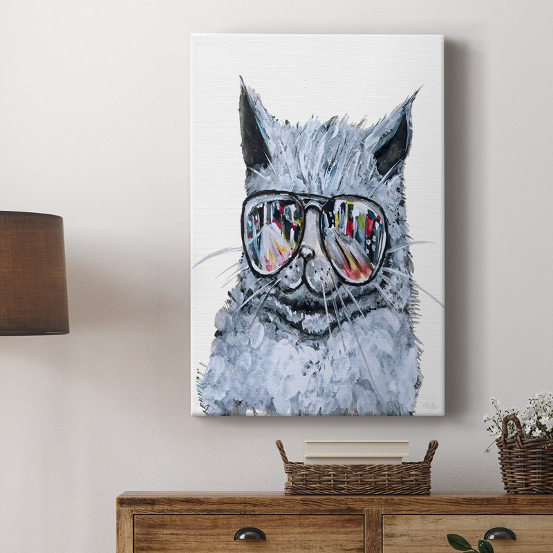Chaton avec abat-jour - Cavas enveloppés de galerie, H 48 po x l 32 po