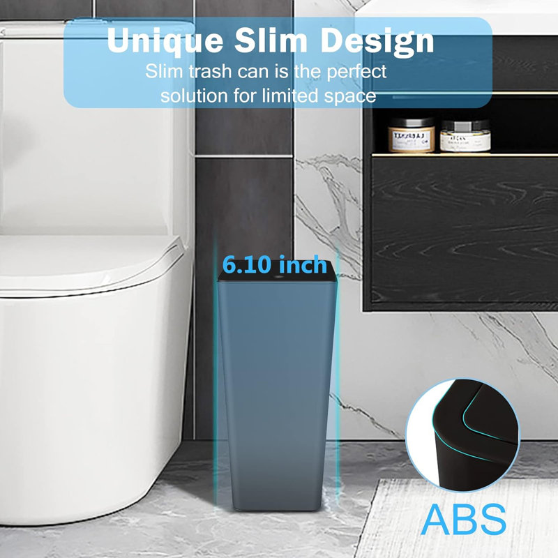 Black Stainless Steel Slim Trash Can with Pop-Up Lid, 10L/2.6 Gallon