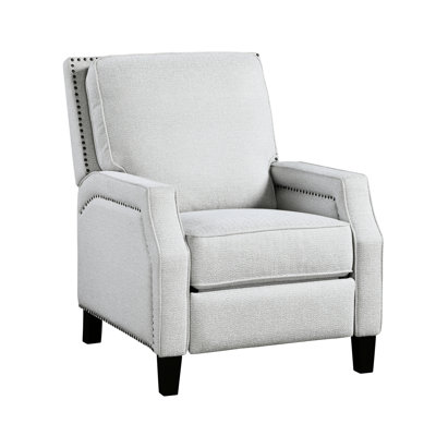 Solid Wood Recliner With Gray Chenille Upholstery, Nailhead Trim, 20" Seat Comfortable Reclining Chair In For Home Living Room