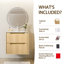 Meuble-lavabo flottant de 32 pouces avec lavabo, pré-assemblé, façade en chêne naturel à texture quadrillée, bois massif multicouche, fixation murale, plateau en pierre blanche, 2 tiroirs à fermeture en douceur-650597784