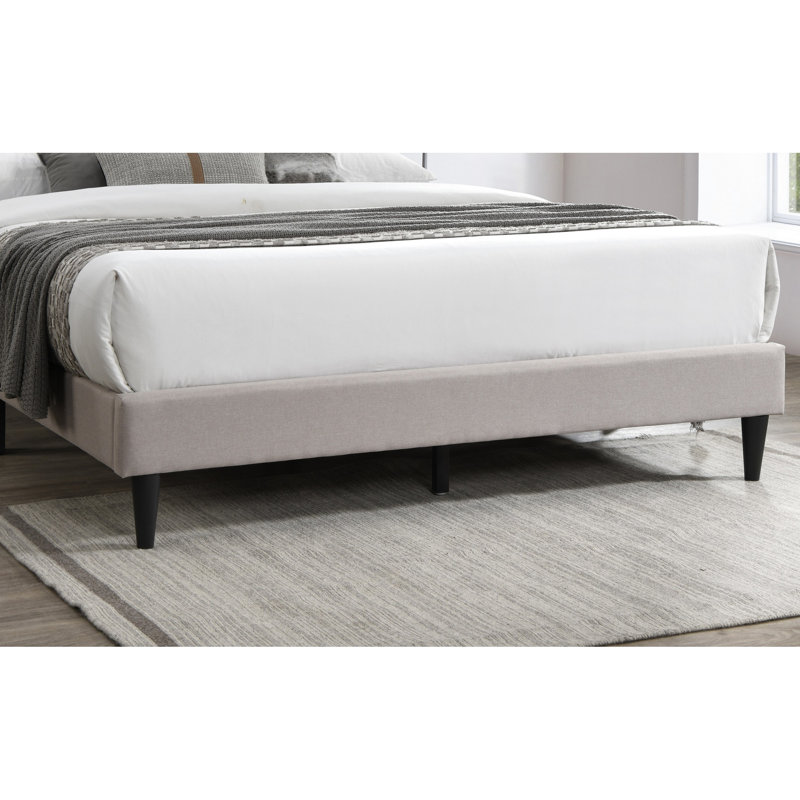 Grand lit en toile de jute de style moderne avec tête de lit élégante et sans sommier tapissier, Light Brown