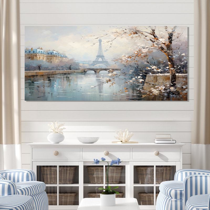 Hiver Paris, Tour Eiffel, charme de ville I - Paris, art mural, Toile tendue, H 28 po x l 60 po x P 1,5 po