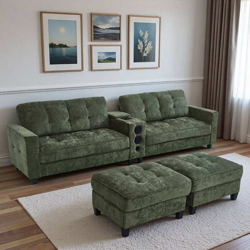 Canapé modulaire moderne en forme de U avec repose-pieds de rangement mobile, console multifonctionnelle, haut-parleurs Bluetooth et lumières à DEL