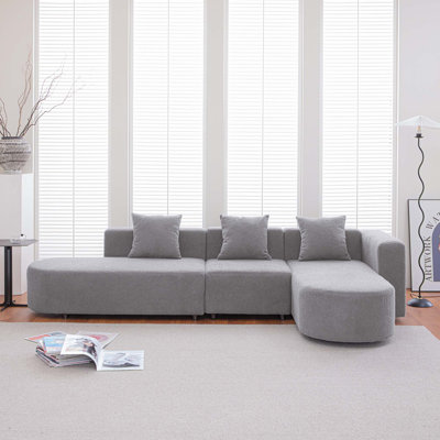 Sectional L shape boucle Sofa with curved seat