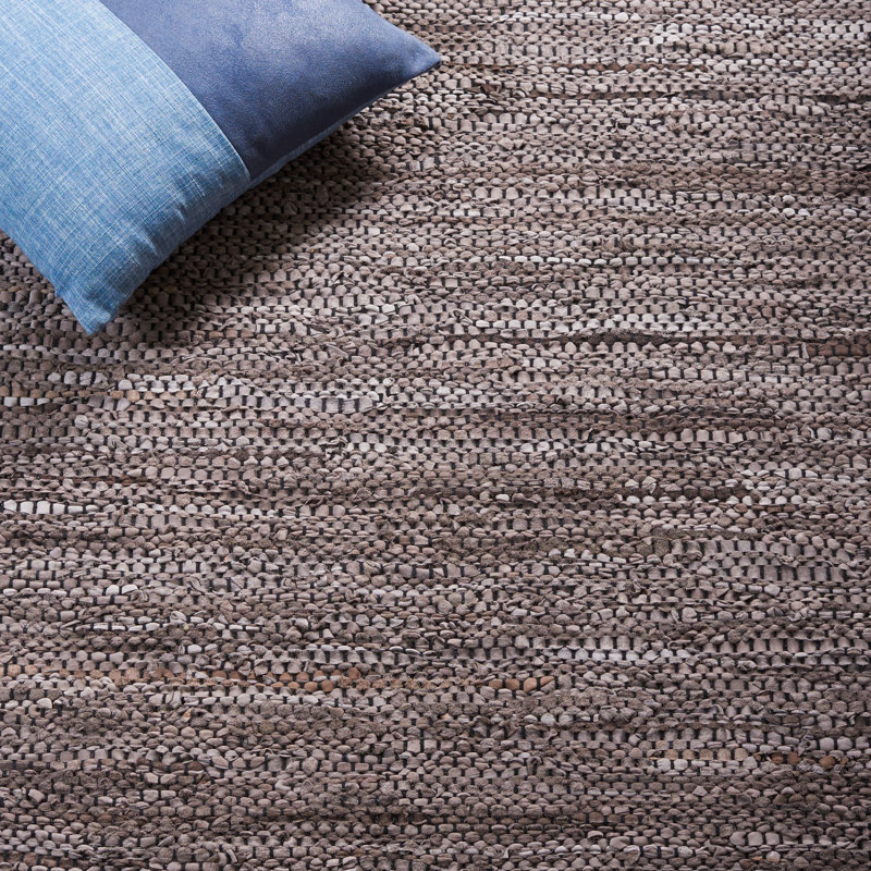 Riehle Hand Woven Leather/Cotton/Jute Rug in White/Gray, Rectangle 3' x 5'